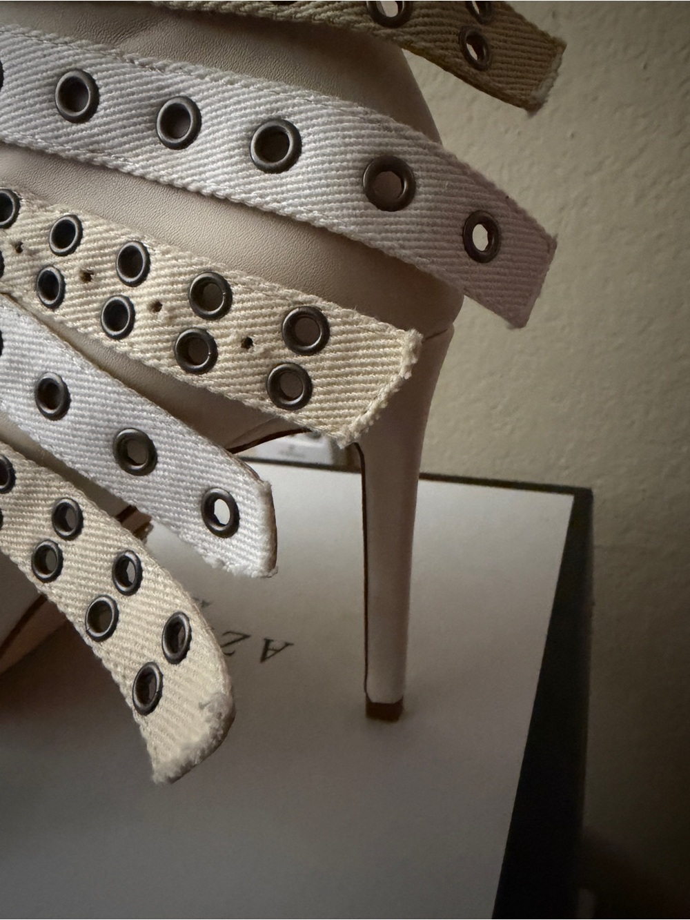 Azalea Wang Cream Strappy Eyelet Stiletto Sandal - Picture 3 of 6